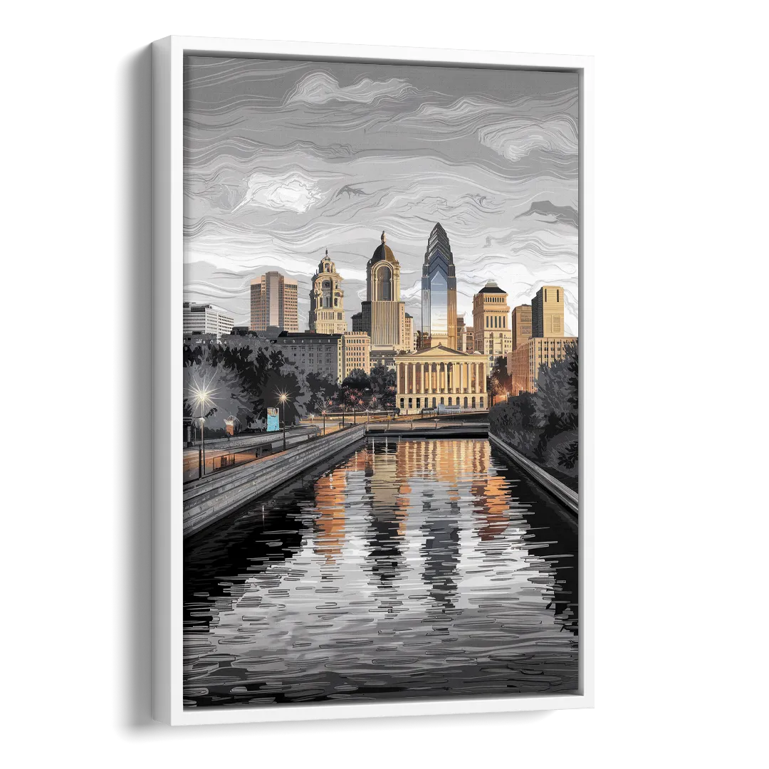 Philadelphia Black and White Side - White Canvas Wall Art