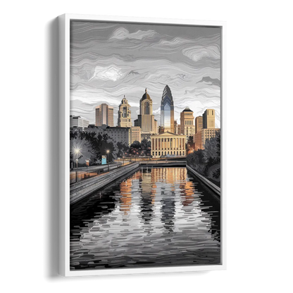 Philadelphia Black and White Side - White Canvas Wall Art