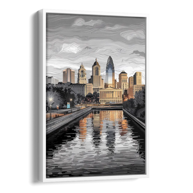 Philadelphia Black and White Side - White Canvas Wall Art
