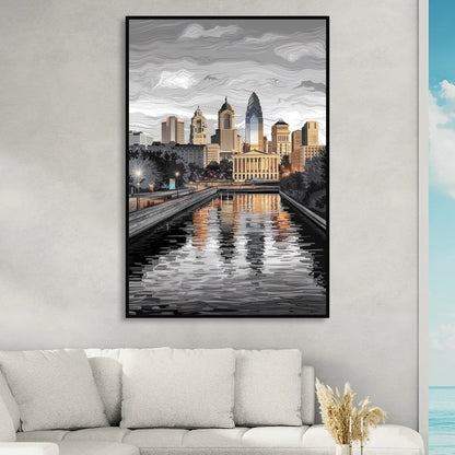 Philadelphia Black and White Sitting Room - Black Canvas Wall Art