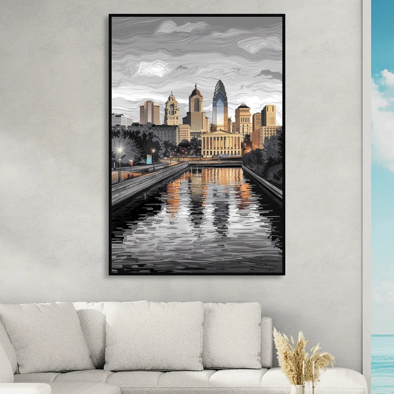 Philadelphia Black and White Sitting Room - Black Canvas Wall Art