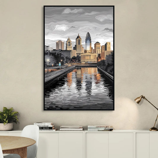 Philadelphia Black and White Living Room - Black Canvas Wall Art