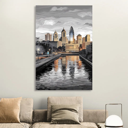 Philadelphia Black and White Living Room - Canvas Wall Art