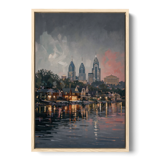 Philadelphia Black and White - Oak Framed Canvas Wall Art - Front