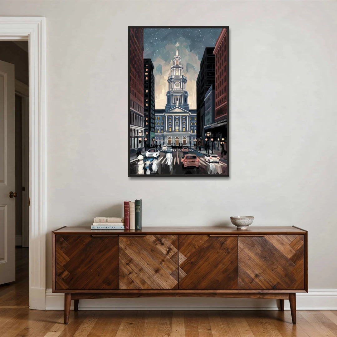 Philadelphia City Hall - Black Framed Canvas Wall Art - Coffee Table - 32x48