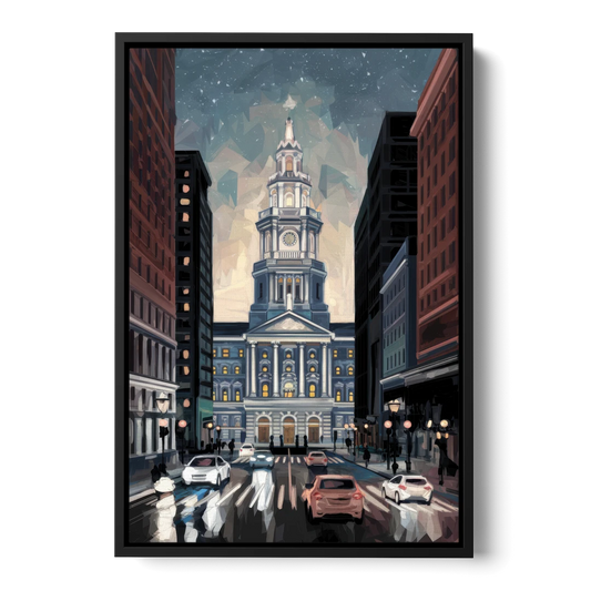 Philadelphia City Hall - Black Framed Canvas Wall Art - Front