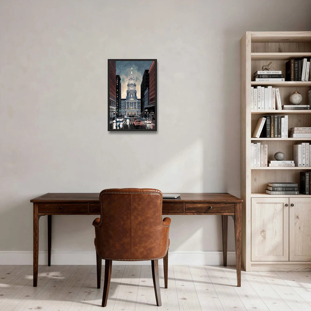 Philadelphia City Hall - Black Framed Canvas Wall Art - Office - 16x24