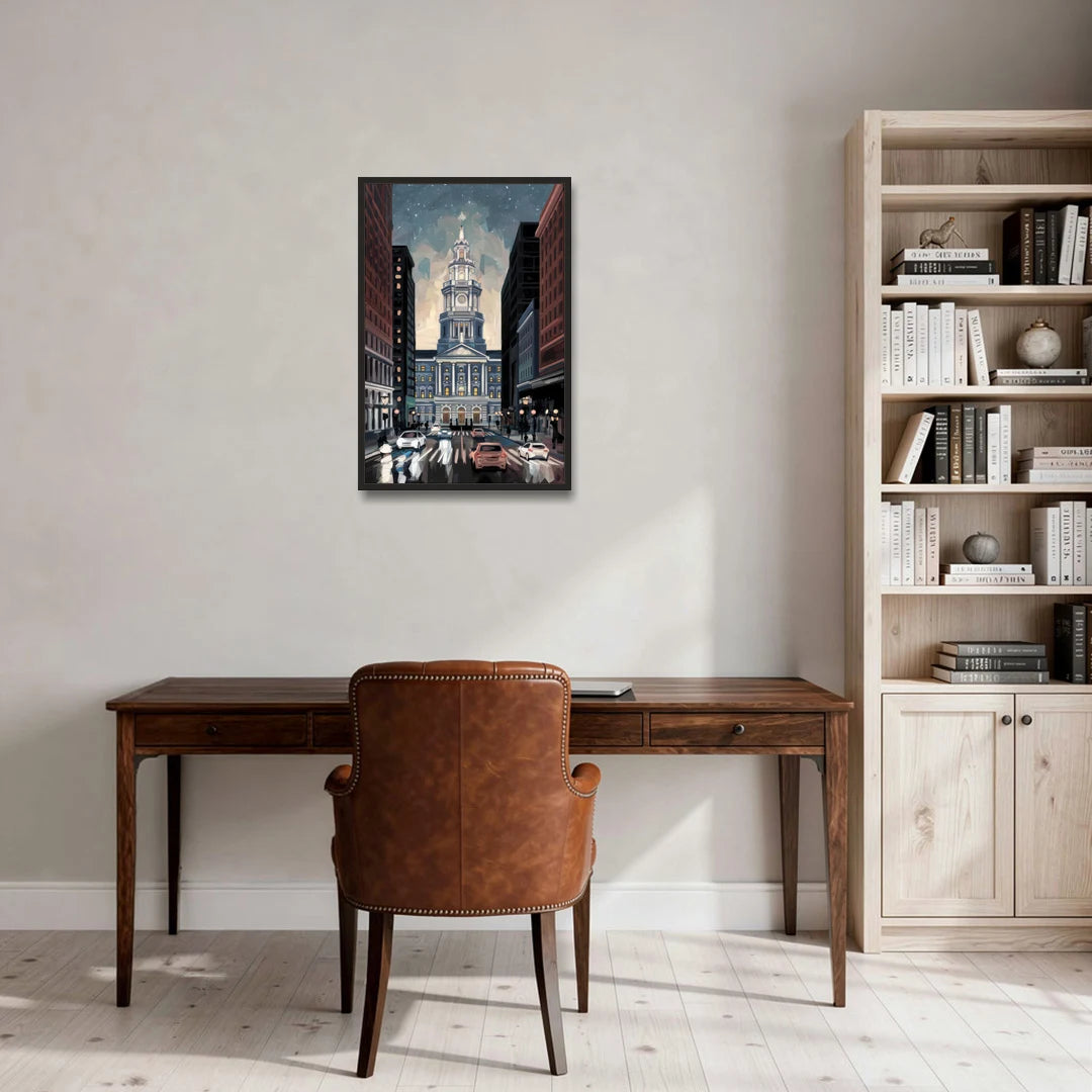Philadelphia City Hall - Black Framed Canvas Wall Art - Office - 20x30