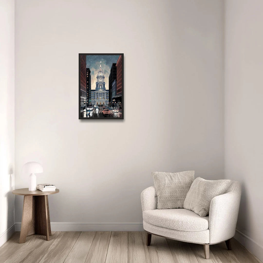 Philadelphia City Hall - Black Framed Canvas Wall Art - Sofa - 16x24