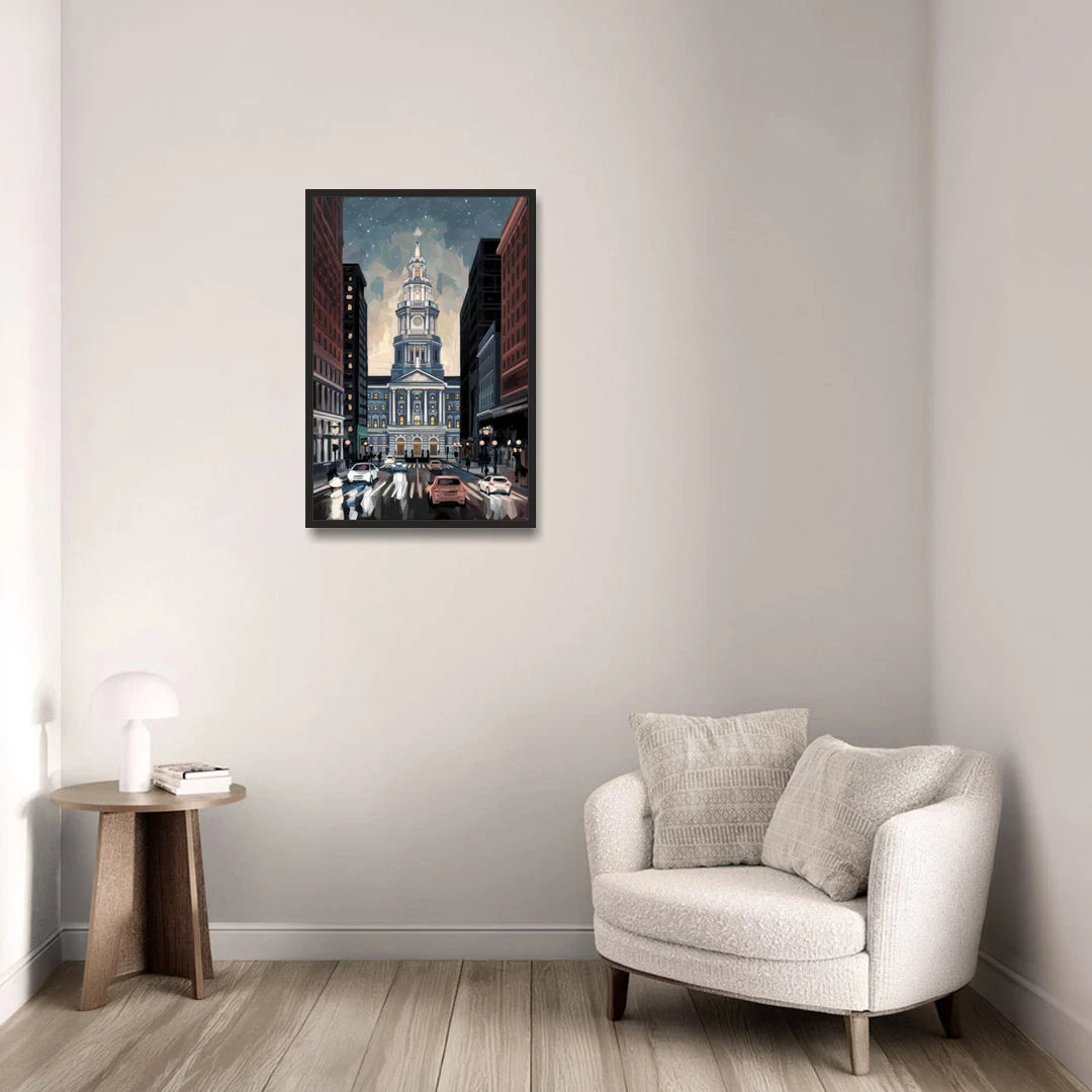 Philadelphia City Hall - Black Framed Canvas Wall Art - Sofa - 20x30