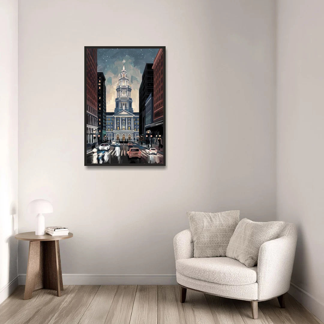 Philadelphia City Hall - Black Framed Canvas Wall Art - Sofa - 24x36