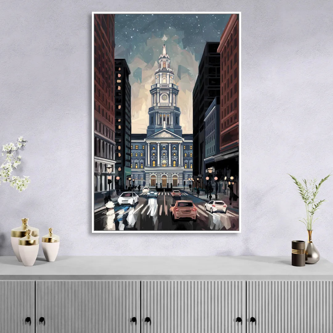 Philadelphia City Hall Sitting Room - White Canvas Wall Art