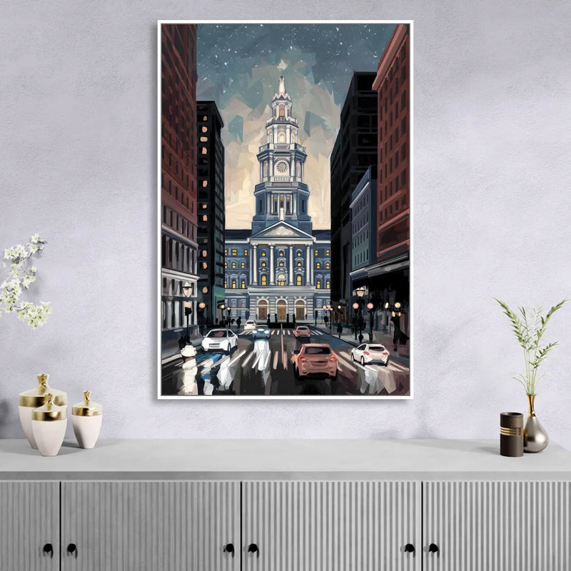 Philadelphia City Hall Sitting Room - White Canvas Wall Art