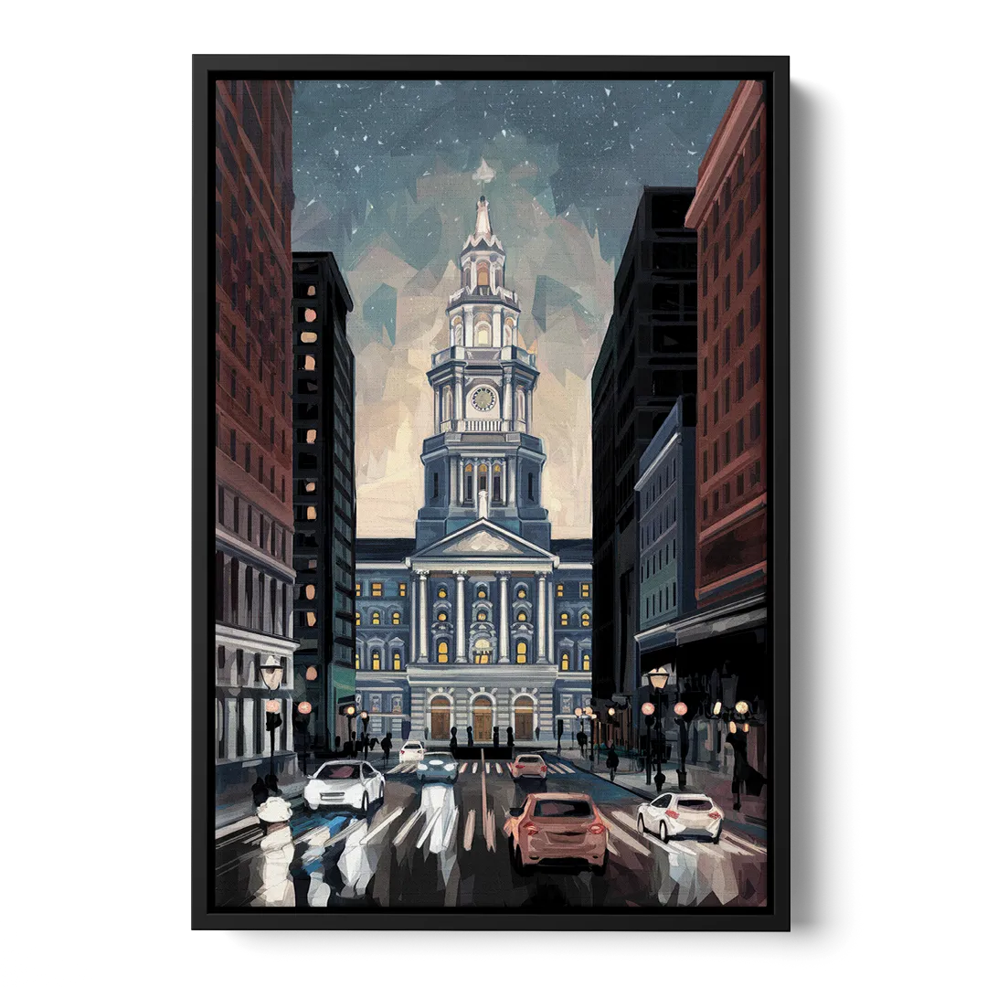 Philadelphia City Hall Front - Black Canvas Wall Art