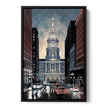 Philadelphia City Hall Front - Black Canvas Wall Art