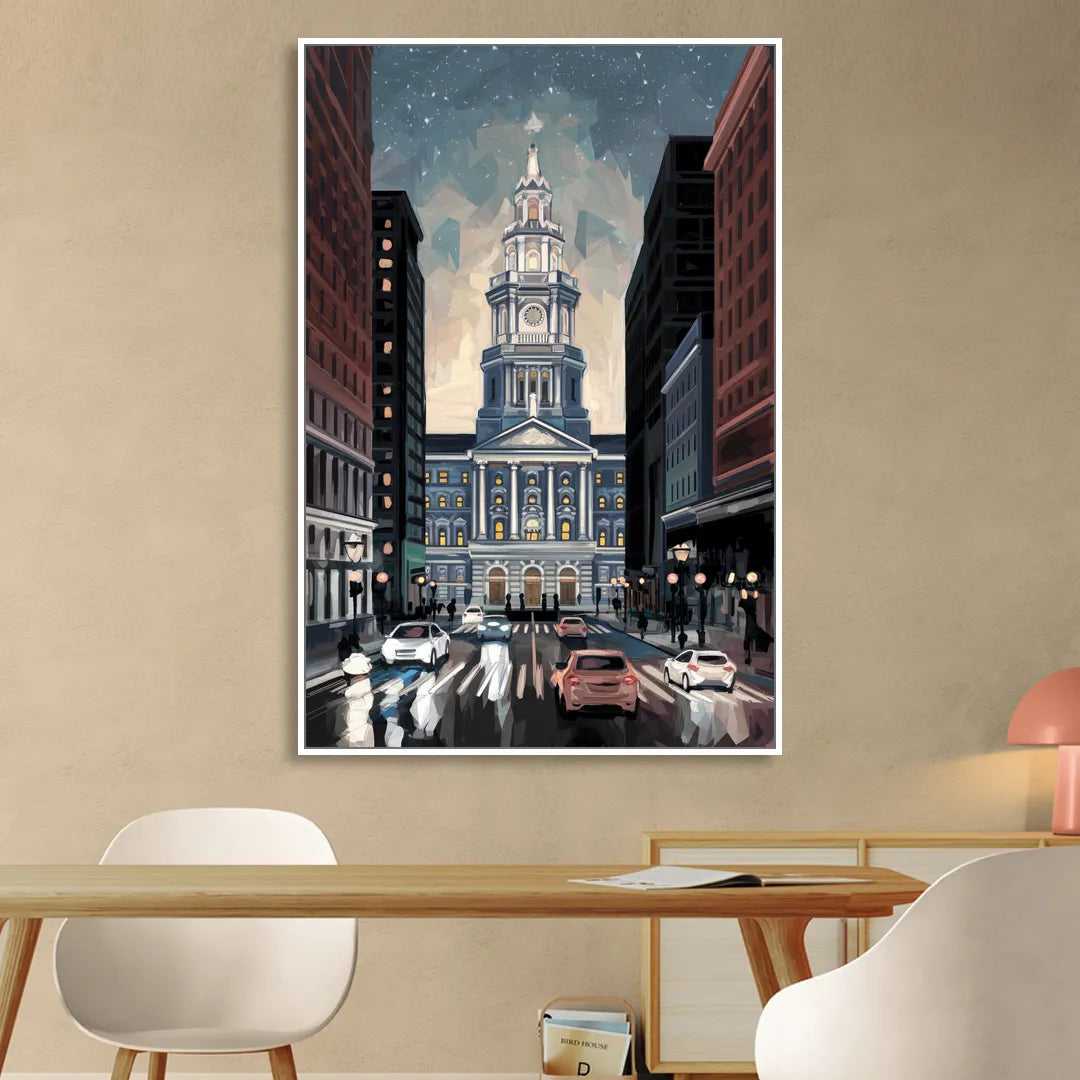 Philadelphia City Hall Living Room - White Canvas Wall Art