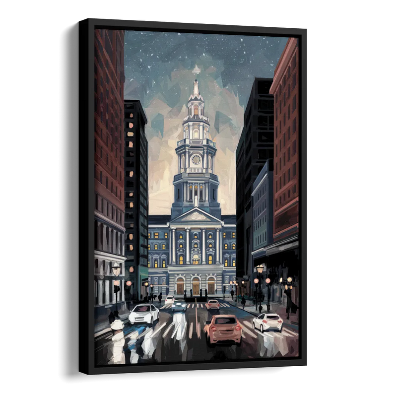Philadelphia City Hall Side - Black Canvas Wall Art