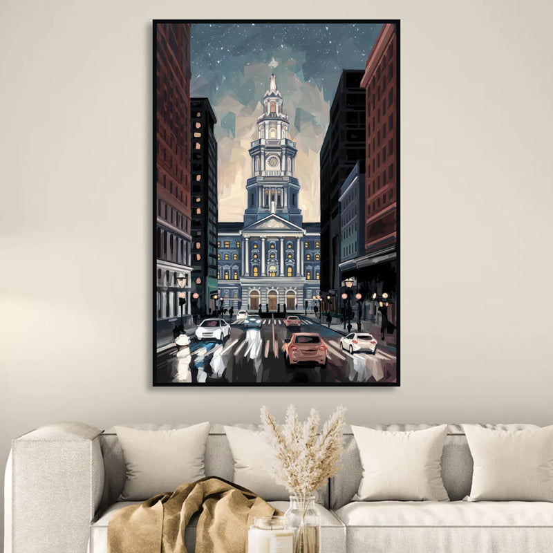 Philadelphia City Hall Sitting Room - Black Canvas Wall Art