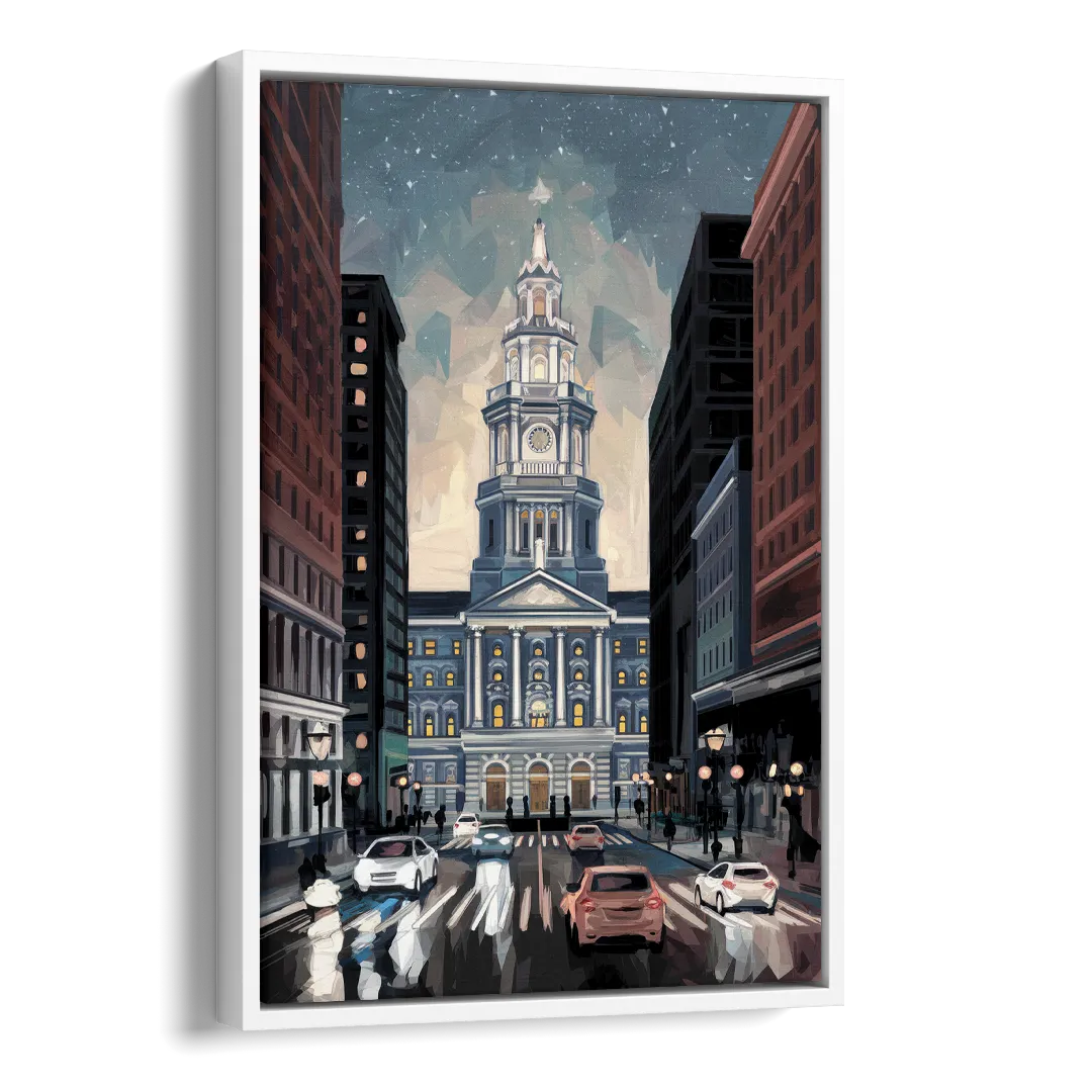 Philadelphia City Hall Side - White Canvas Wall Art