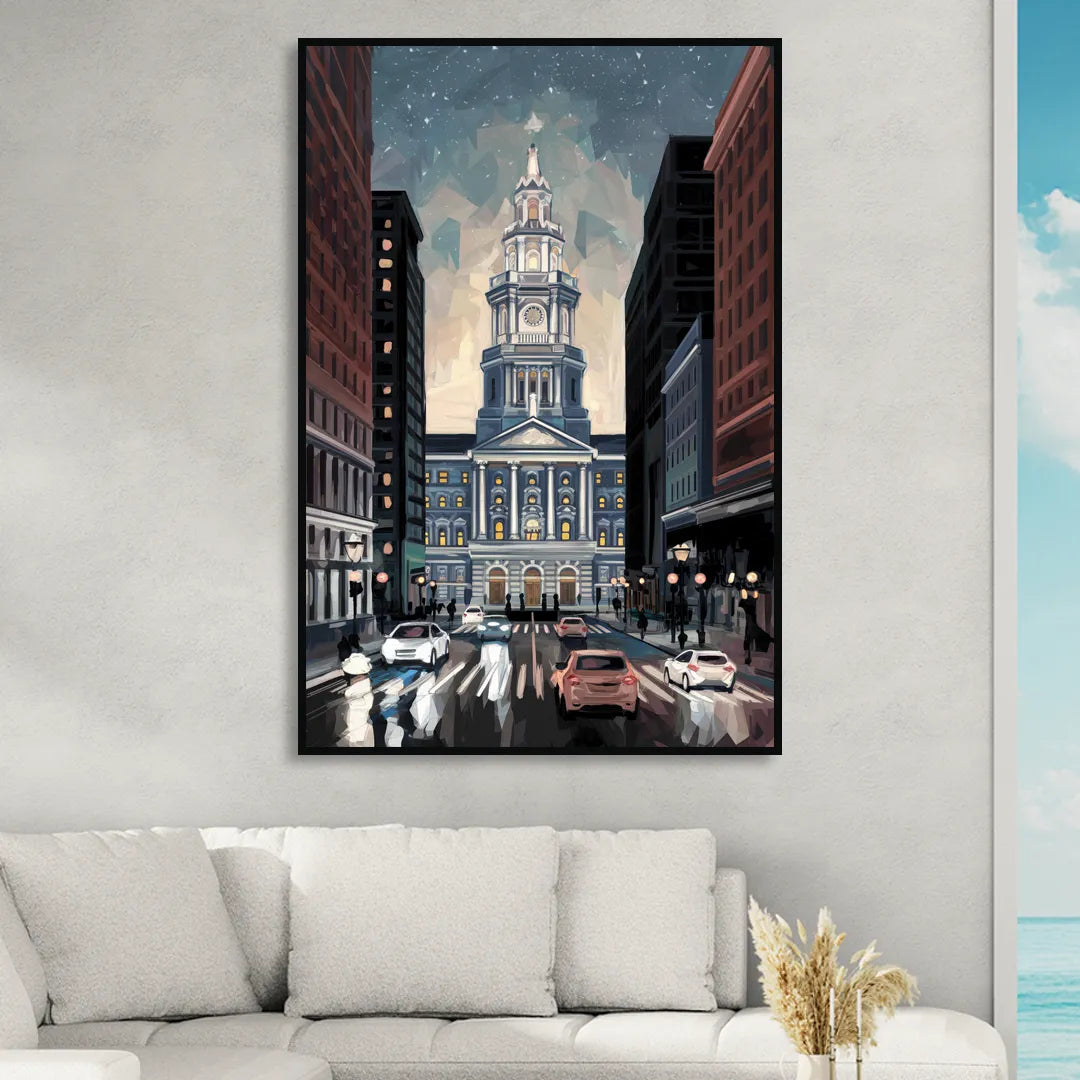 Philadelphia City Hall Living Room - Black Canvas Wall Art