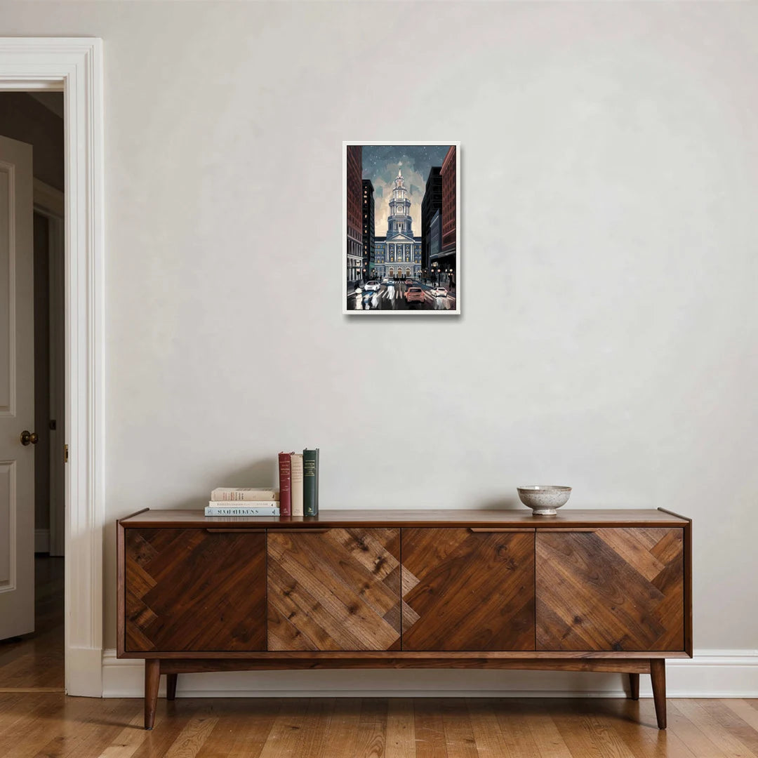 Philadelphia City Hall - White Framed Canvas Wall Art - Coffee Table - 16x24
