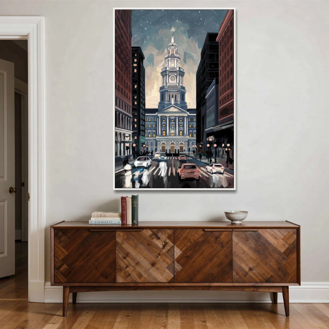 Philadelphia City Hall - White Framed Canvas Wall Art - Coffee Table - 40x60