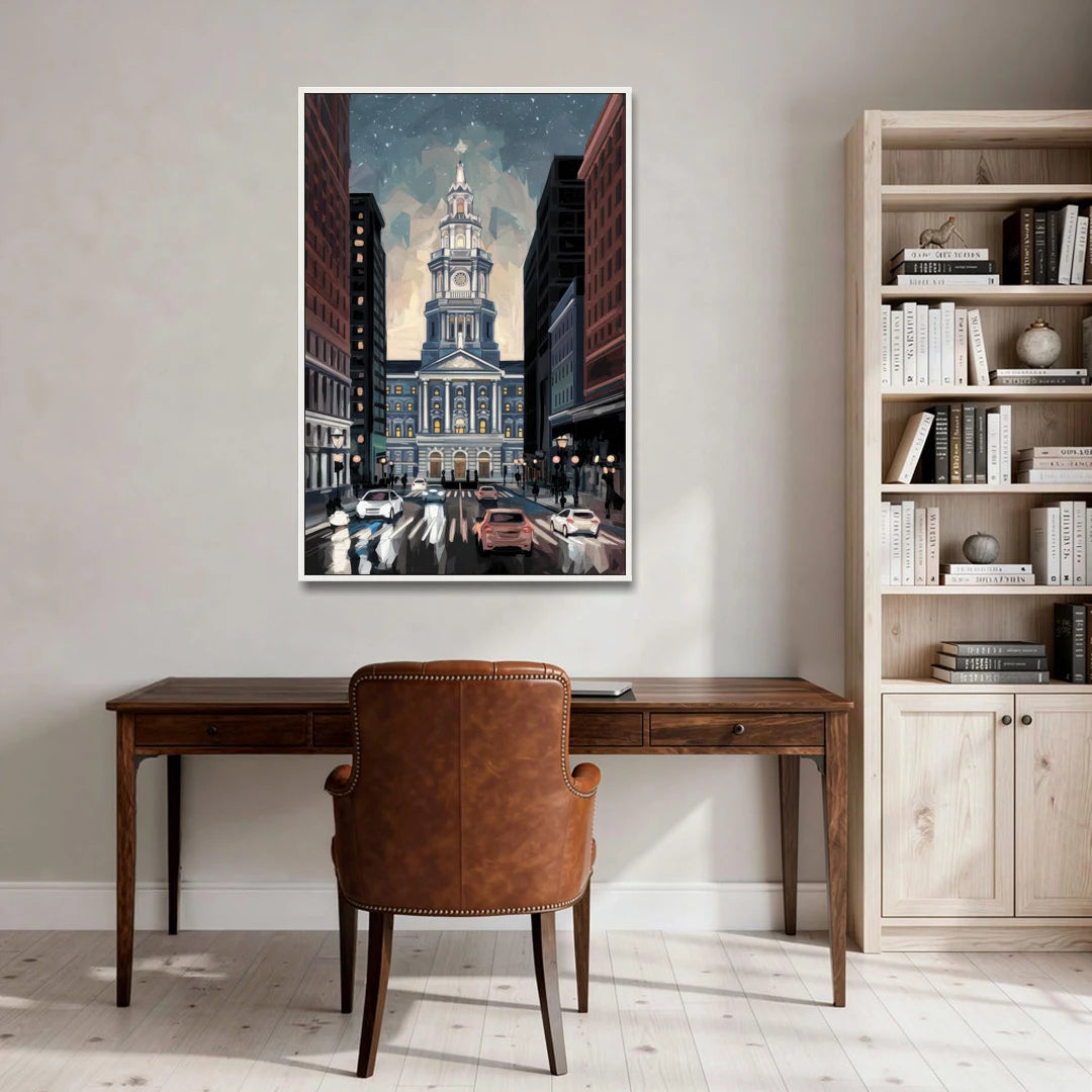 Philadelphia City Hall - White Framed Canvas Wall Art - Office - 32x48