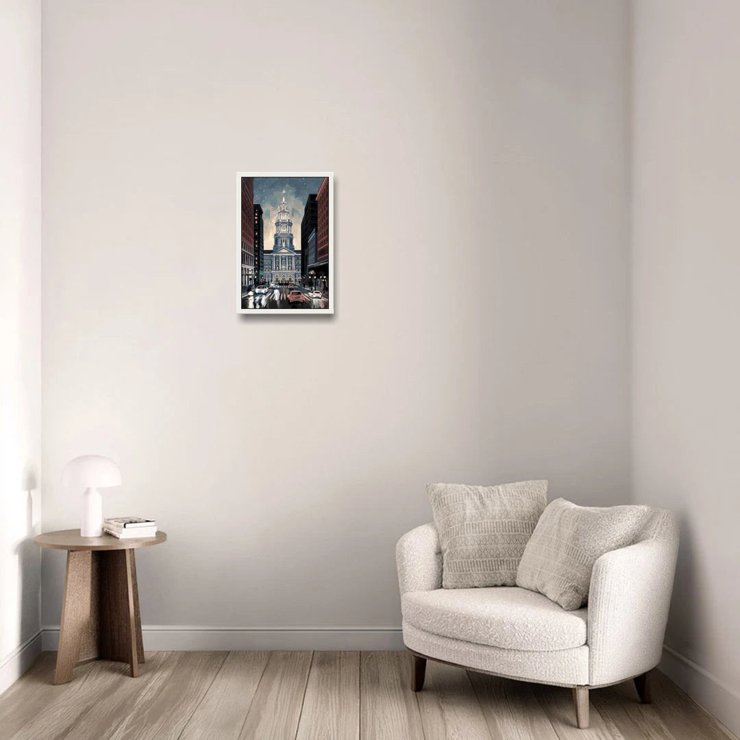 Philadelphia City Hall - White Framed Canvas Wall Art - Sofa - 12x18