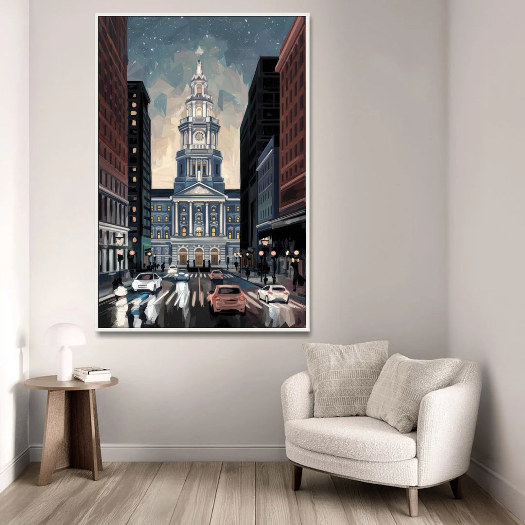 Philadelphia City Hall - White Framed Canvas Wall Art - Sofa - 40x60