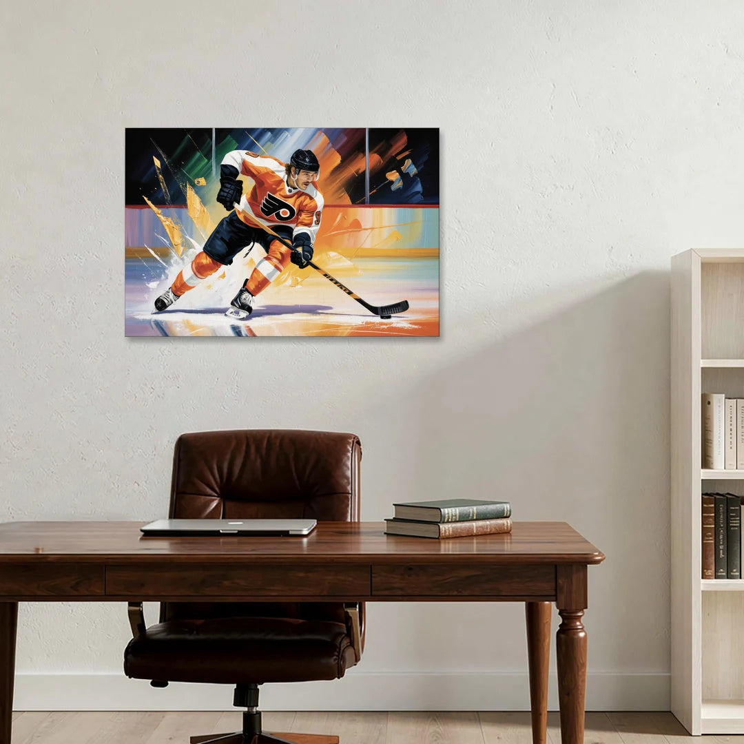 Philadelphia Flyers Dynamic Impressionistic Hockey Art - Canvas Wall Art - Office - 36x24