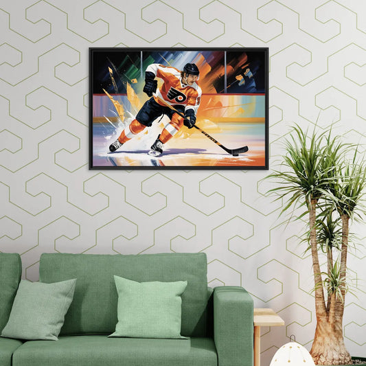 Philadelphia Flyers Dynamic Impressionistic Hockey Art - Living Room Black Frame Canvas
