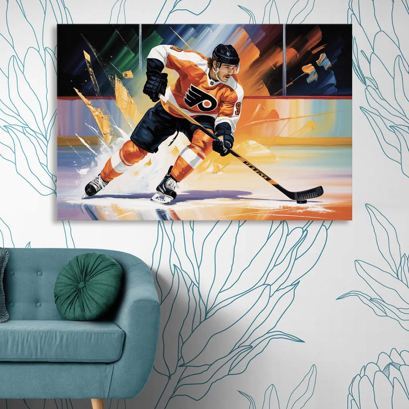 Philadelphia Flyers Dynamic Impressionistic Hockey Art Sitting Room - Canvas Wall Art