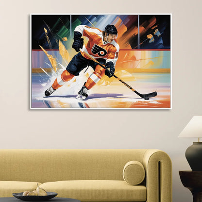 Philadelphia Flyers Dynamic Impressionistic Hockey Art Sitting Room - White Canvas Wall Art