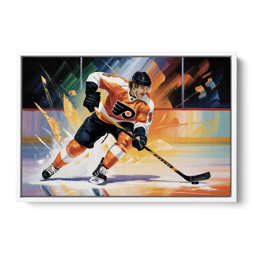 Philadelphia Flyers Dynamic Impressionistic Hockey Art - White Frame Canvas