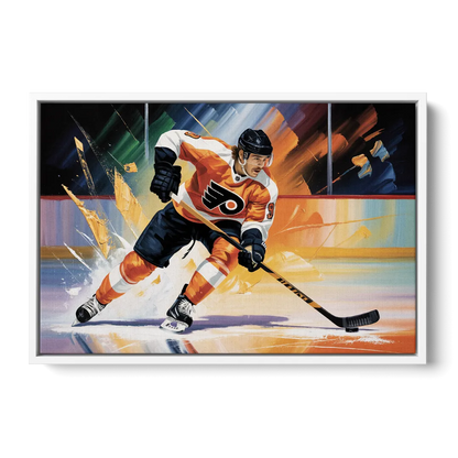 Philadelphia Flyers Dynamic Impressionistic Hockey Art - White Frame Canvas