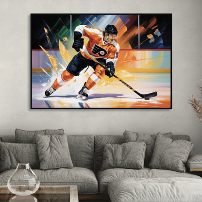 Philadelphia Flyers Dynamic Impressionistic Hockey Art Sitting Room - Black Canvas Wall Art