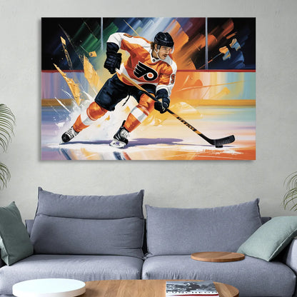 Philadelphia Flyers Dynamic Impressionistic Hockey Art Living Room - Canvas Wall Art