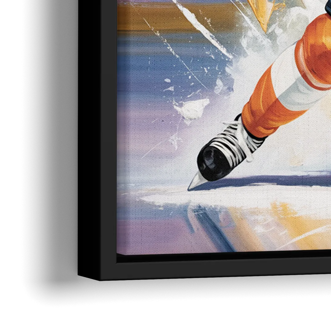 Philadelphia Flyers Dynamic Impressionistic Hockey Art - Close-Up Black Frame Canvas