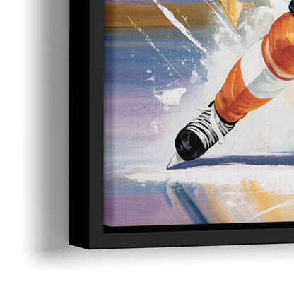 Philadelphia Flyers Dynamic Impressionistic Hockey Art - Close-Up Black Frame Canvas