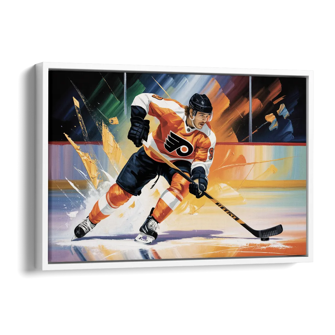 Philadelphia Flyers Dynamic Impressionistic Hockey Art Side - White Canvas Wall Art
