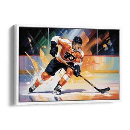 Philadelphia Flyers Dynamic Impressionistic Hockey Art Side - White Canvas Wall Art