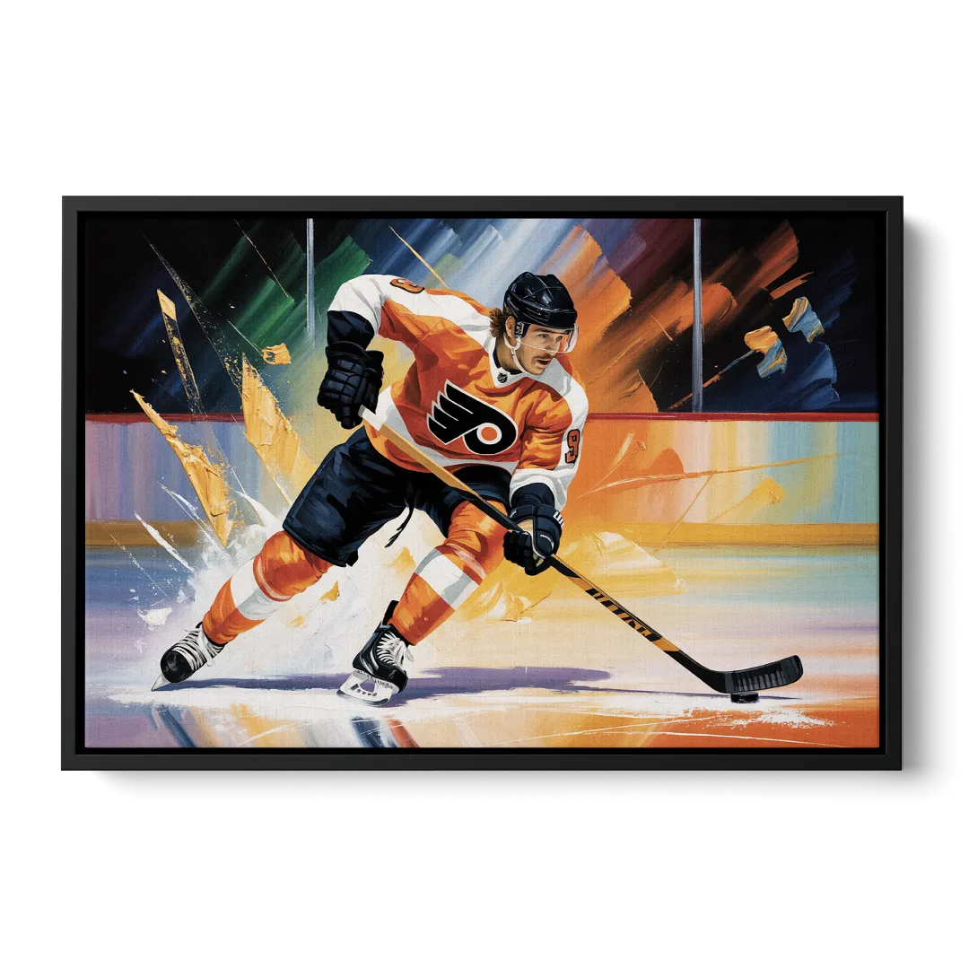 Philadelphia Flyers Dynamic Impressionistic Hockey Art - Black Frame Canvas
