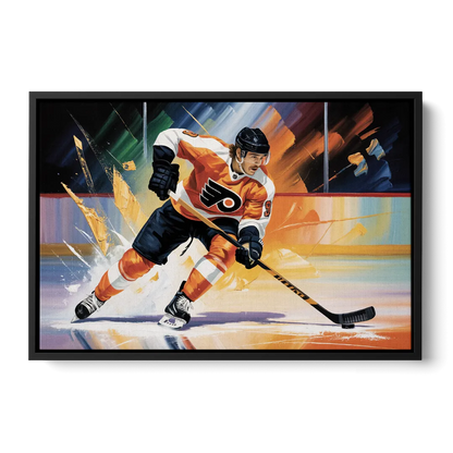 Philadelphia Flyers Dynamic Impressionistic Hockey Art - Black Frame Canvas