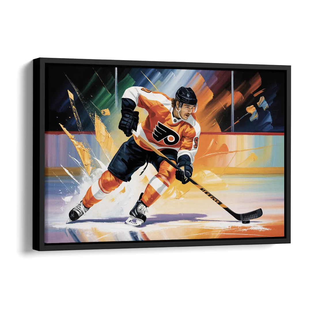 Philadelphia Flyers Dynamic Impressionistic Hockey Art Side - Black Canvas Wall Art