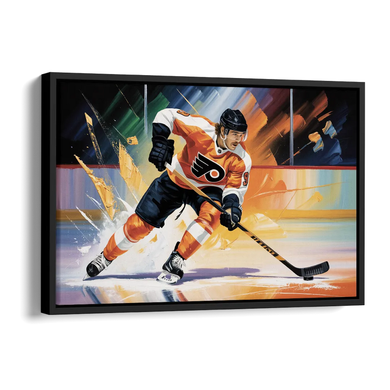 Philadelphia Flyers Dynamic Impressionistic Hockey Art Side - Black Canvas Wall Art