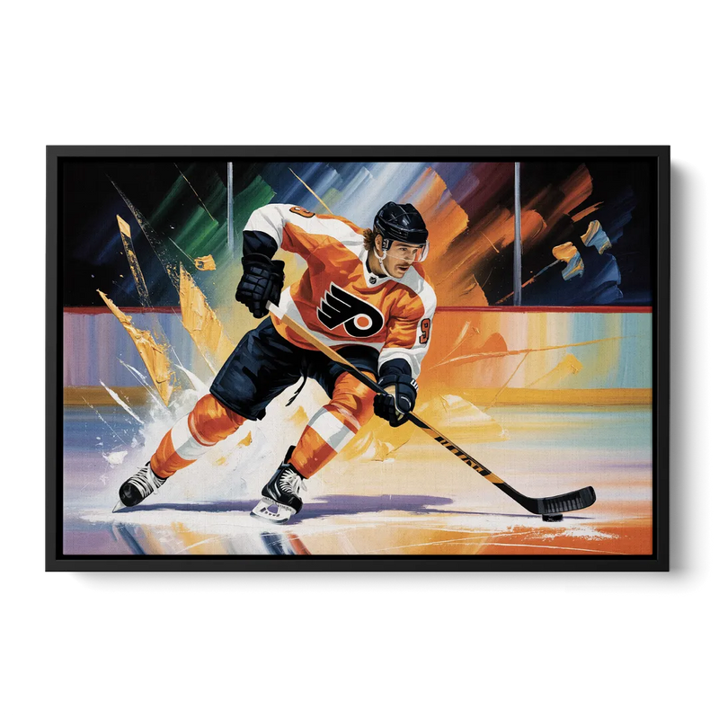 Philadelphia Flyers Dynamic Impressionistic Hockey Art Front - Black Canvas Wall Art