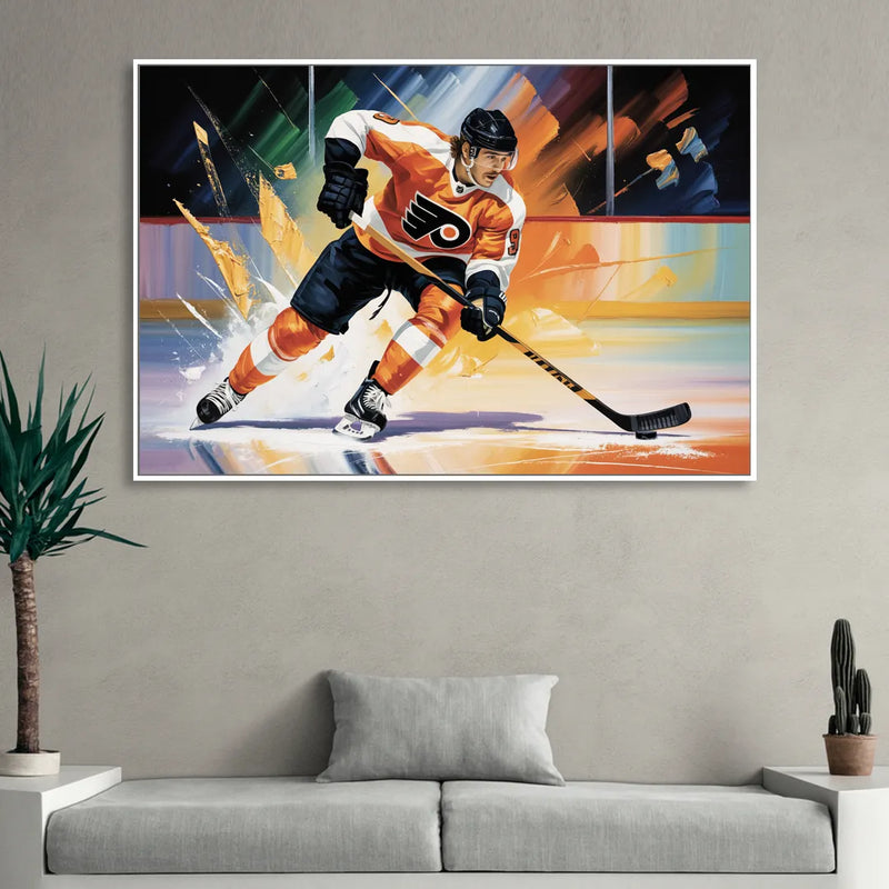 Philadelphia Flyers Dynamic Impressionistic Hockey Art Living Room - White Canvas Wall Art
