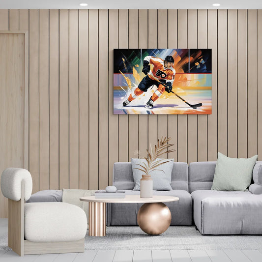 Philadelphia Flyers Dynamic Impressionistic Hockey Art - Canvas Wall Art Living Room