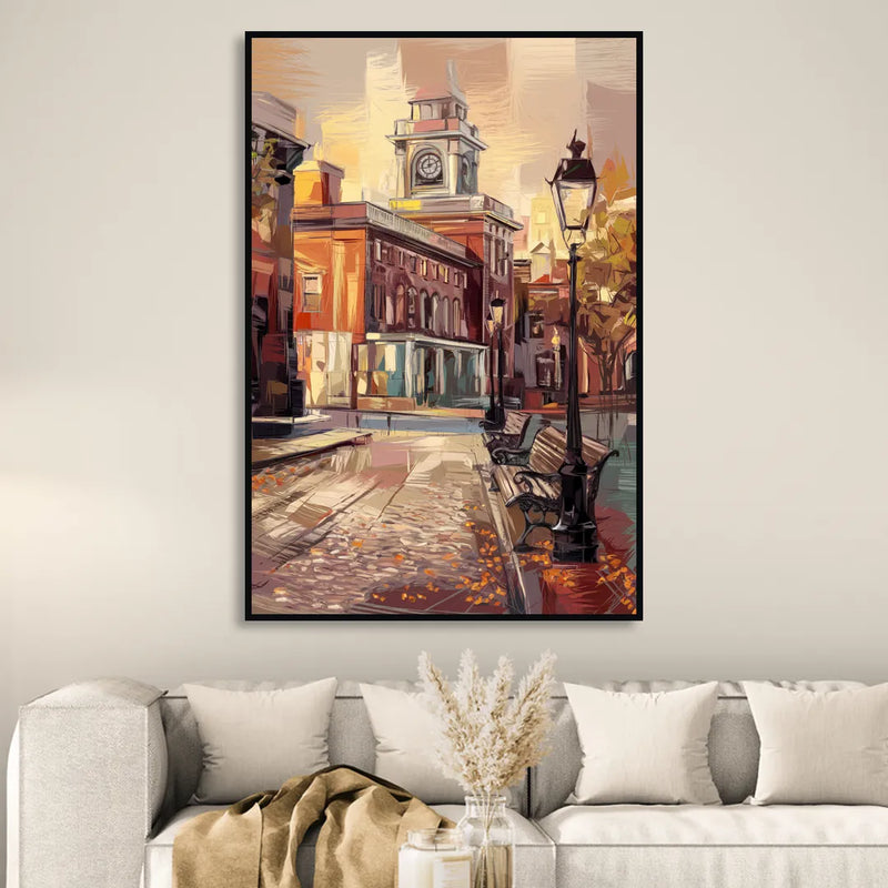 Philadelphia Historic District Living Room - Black Canvas Wall Art