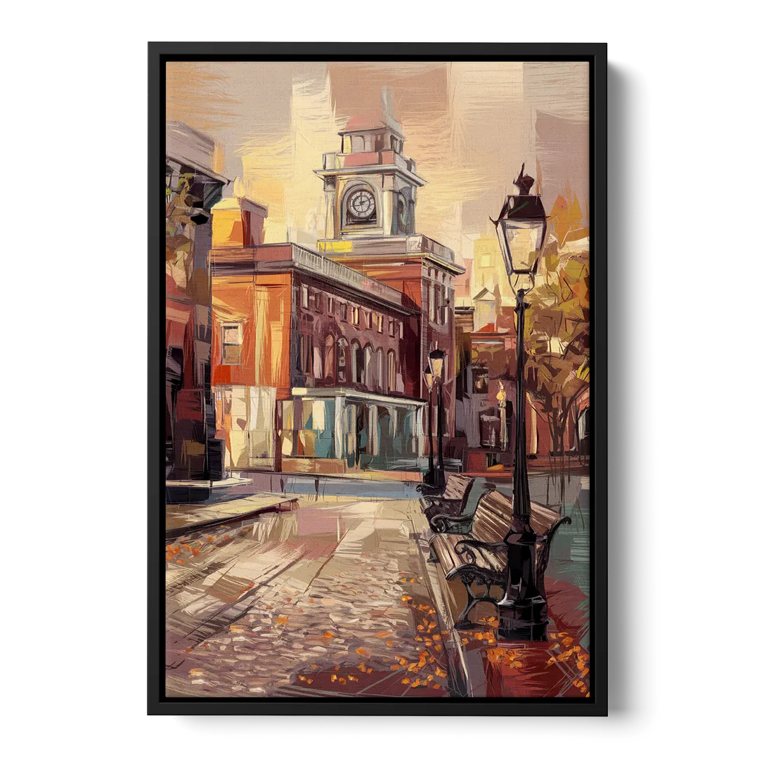 Philadelphia Historic District Front - Black Canvas Wall Art